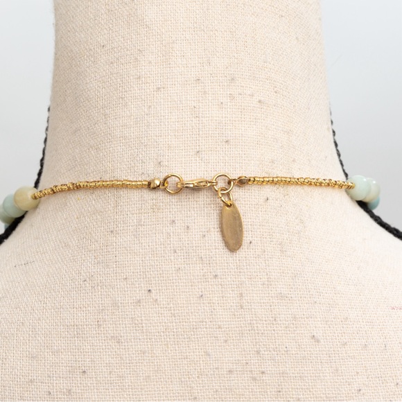 Seafoam jade green color beaded necklace large faceted stone pendant by George - Picture 8 of 13